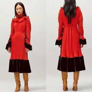 Tory Burch Sz. 8 NWT Red Ruffled Midi Dress